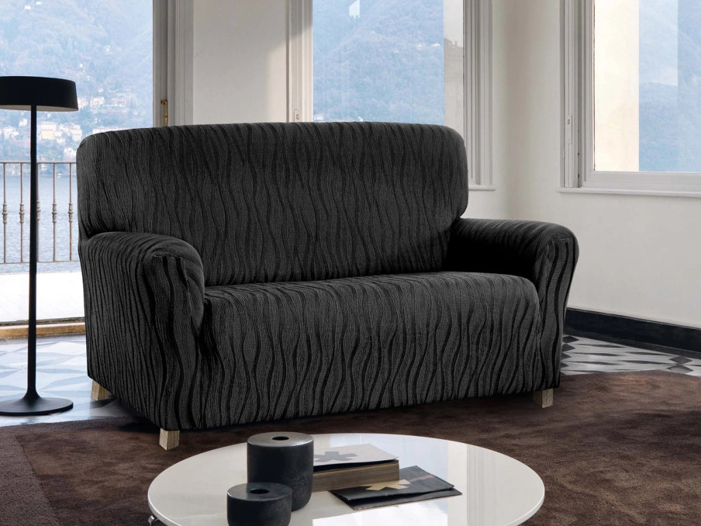 Copridivano Sofà Poltrona Elasticizzato Protezione Macchie Modello Wonderful - 4 Posti - Nero