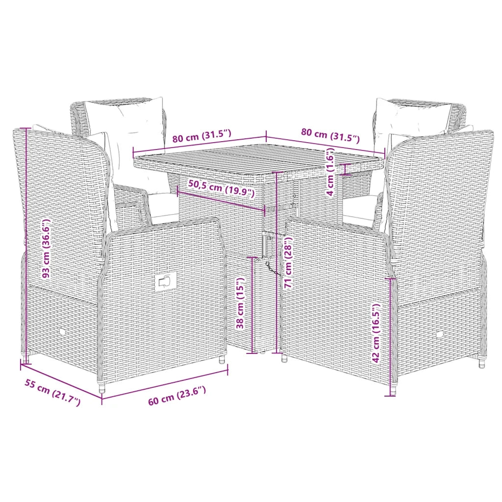 Set da Pranzo da Giardino 5 pz con Cuscini in Polyrattan Grigio 3262769
