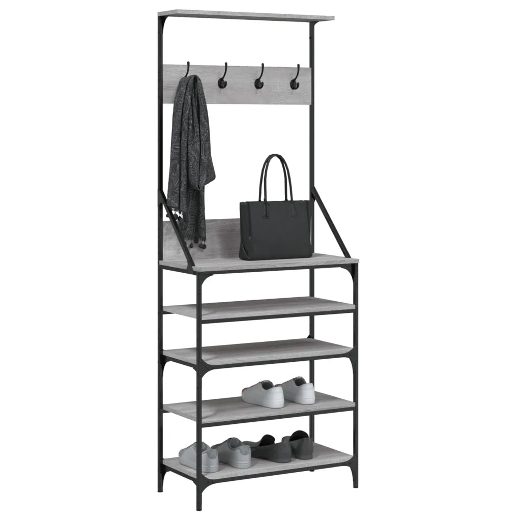 Appendiabiti con Porta Scarpe-Scarpiera con Appendiabiti Grigio Sonoma 70x34x184 cm
