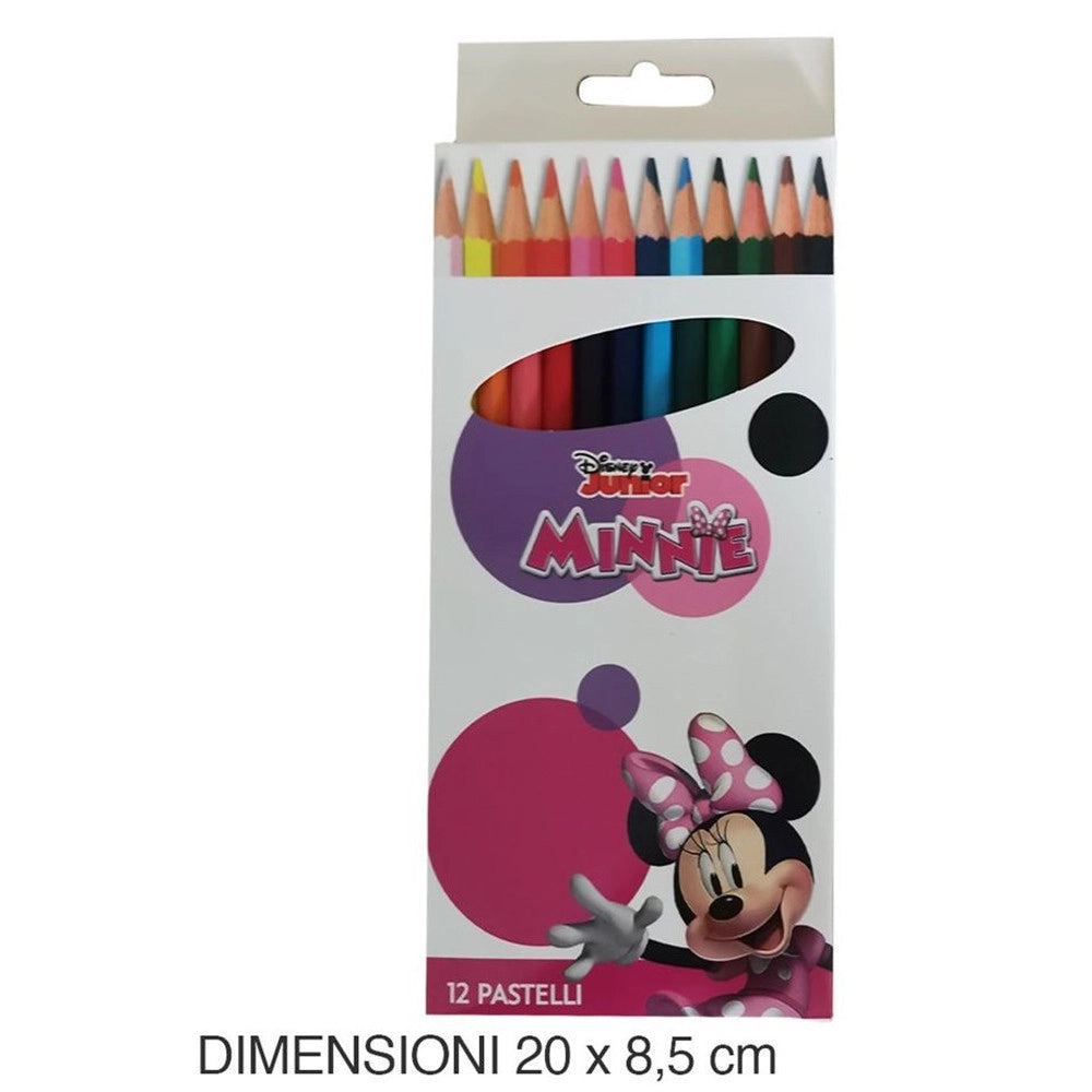Trade Shop - Set 12 Pastelli Matite Colorate Colori Minnie Disegno Scuola Bambine Cancelleria 953445 -