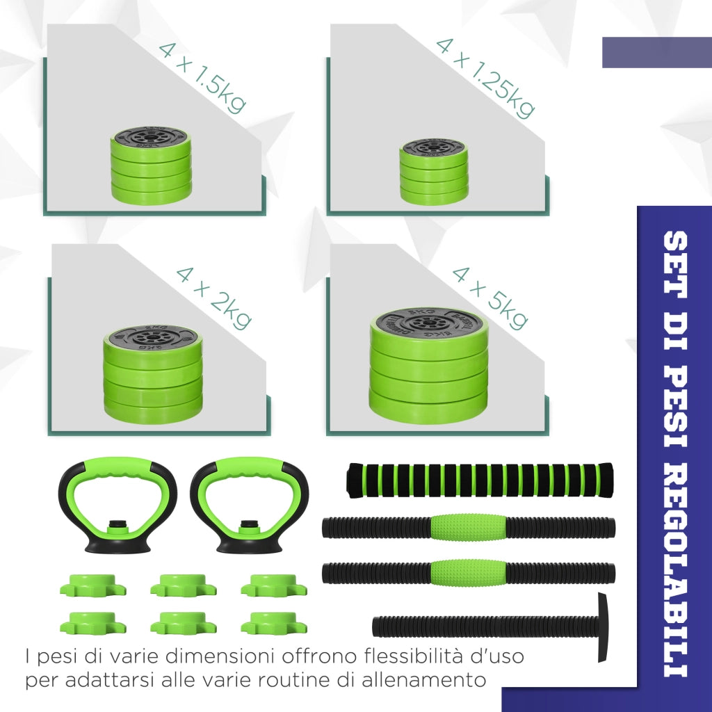 EasyComfort Pesi da Palestra Set 4 in 1 da 40kg totali, utilizzabile come Kettlebell, Manubri e Bilancieri