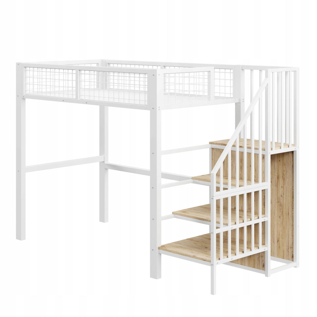 Letto a castello 90x200 - Xylo - Bianco con scala e armadietto