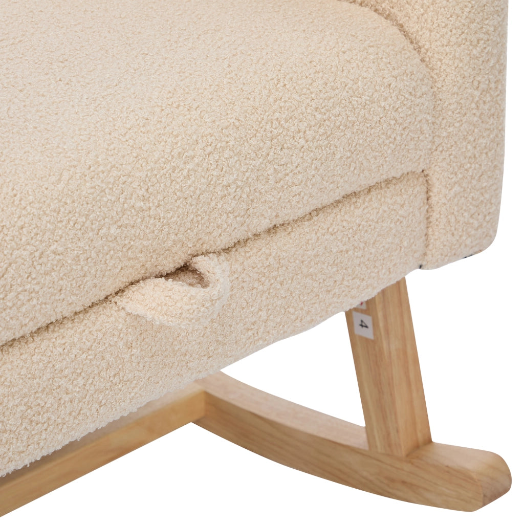 poltrona a dondolo ergonomica con tasca laterale; schienale alto; in bouclÃ© beige
