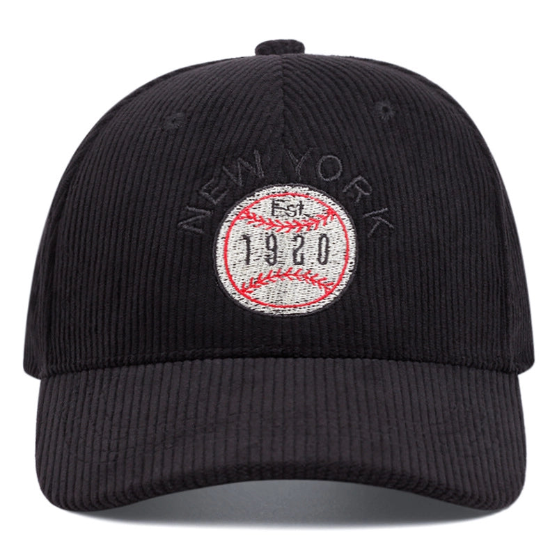 Cappellino da baseball in velluto a coste ricamato New York 1920, nero