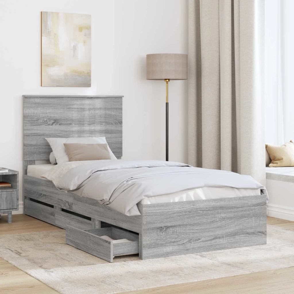 Struttura del letto con cassetto Grigio Sonoma 90 x 190 cm