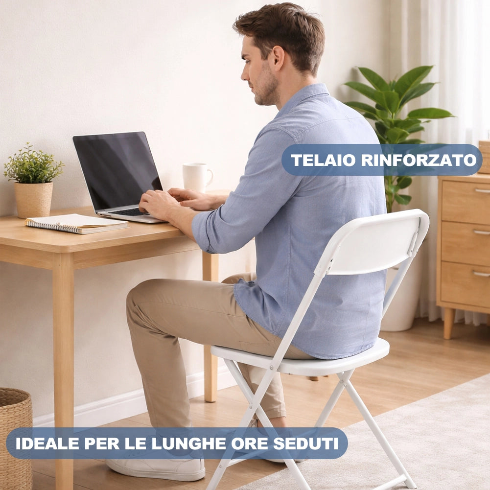 Set 4 Sedie Bianche in Polipropilene ad Alta Resistenza con Seduta Ergonomica