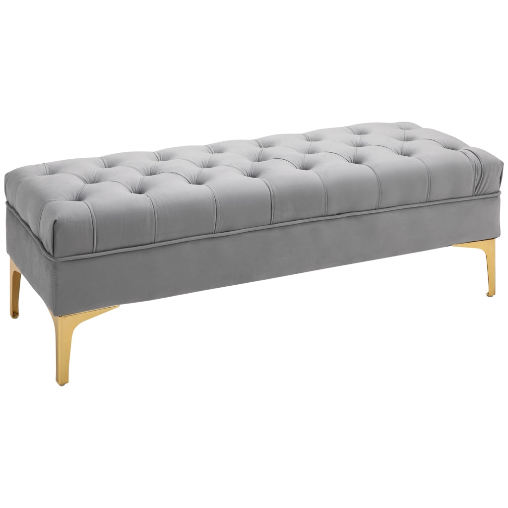 PANCA Imbottita 118x45x42 cm Grigio Chiaro con gambe dorate