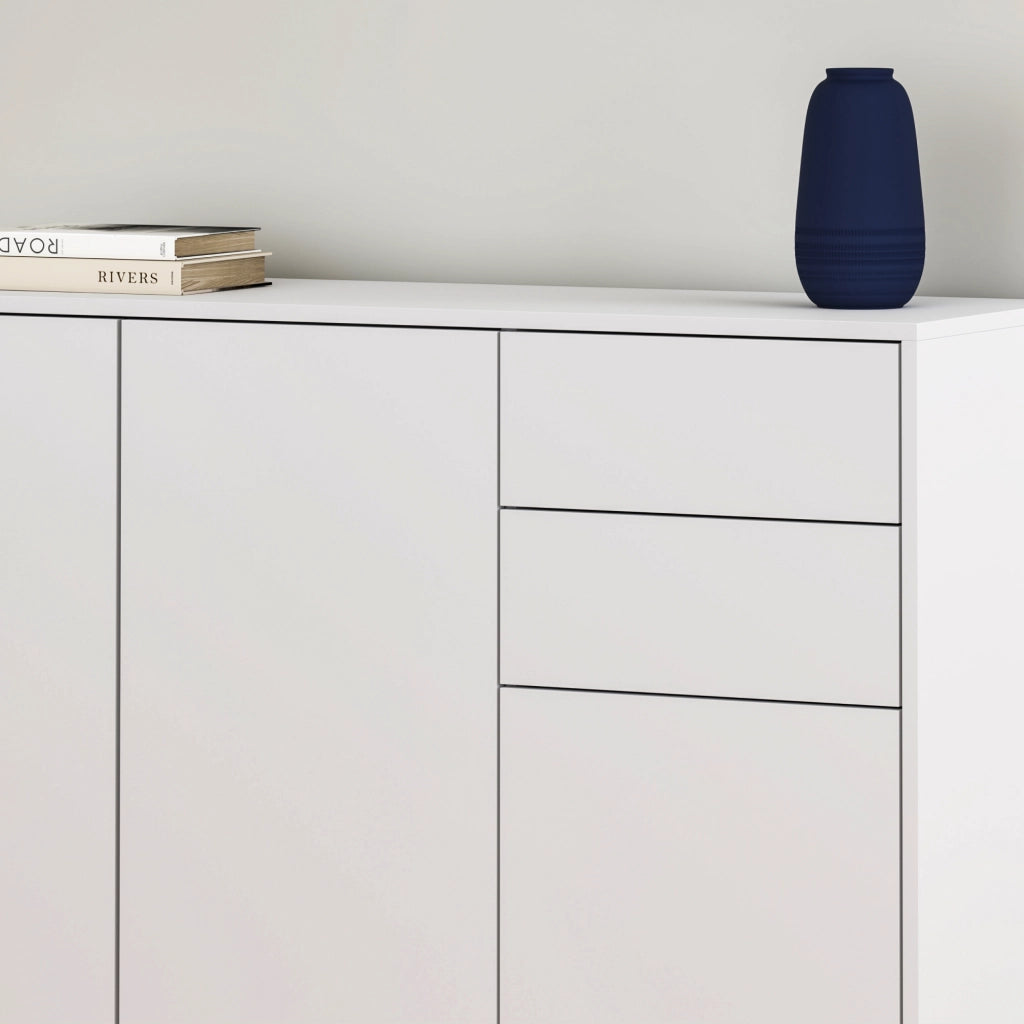 Credenza Paarl Comò con 3 Ante e 2 Cassetti 74x117x36 cm - Bianco Opaco [en.casa]