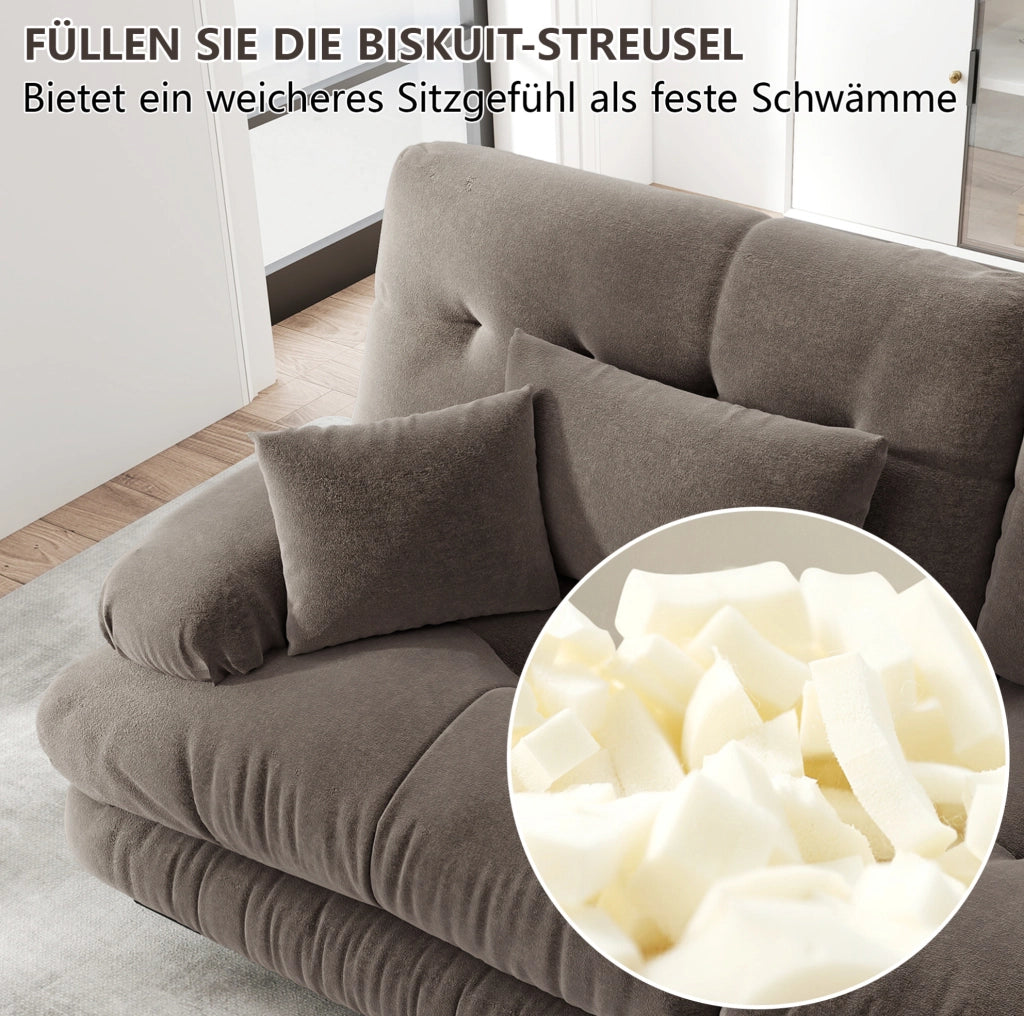 Divano modulare con pouf mobili in ciniglia; marrone; configurabile a U; L o lineare