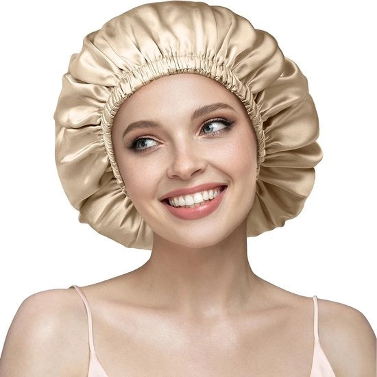 Slaapmuts 22 momme di 100% lana di cashmere, cappuccio doppio strato per capelli ricci, slitta respirante e regolabile con cinturino elastico per fissaggio sicuro