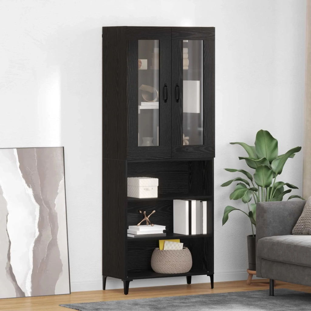 Credenza | Madia | Buffet da pranzo | Armadio da pranzo Rovere Nero 69,5 x 34 x 180 cm Legno multistrato
