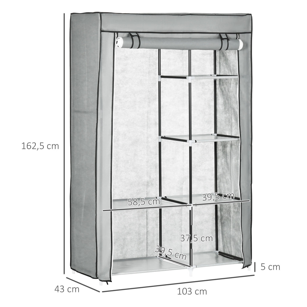 Armadio in tessuto grigio 103x43x162,5 cm con 6 ripiani e appendiabiti