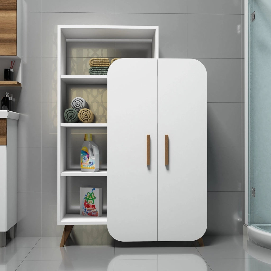 Mobiletto in legno con ripiano "Form" - 90 x 32 x 132 cm - Bianco