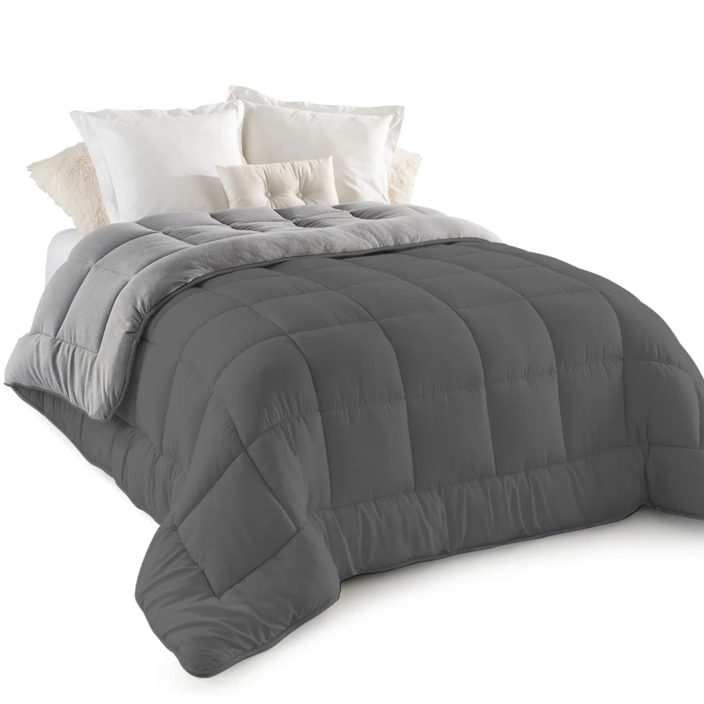 IDMarket - Piumino 220x240 CM polar biface grigio chiaro e grigio scuro 400 gr ZOE