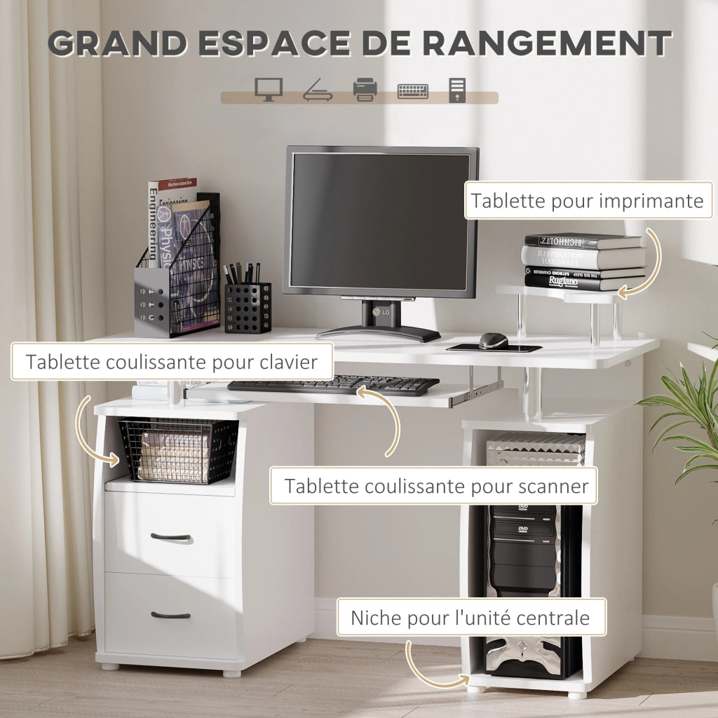 Scrivania per computer con cassetti ¨C zephmum ¨C 120x55x85 cm bianco legno