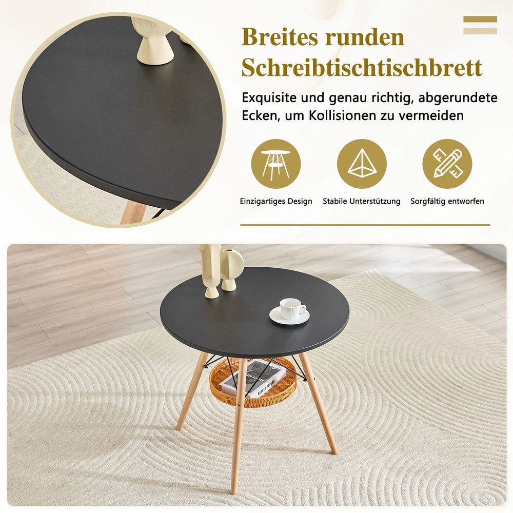 Tavolo da Pranzo Rotondo ¨C MINIMAL ¨C Piano MDF Nero, Gambe Massello, ?80 cm, 2-4 Persone