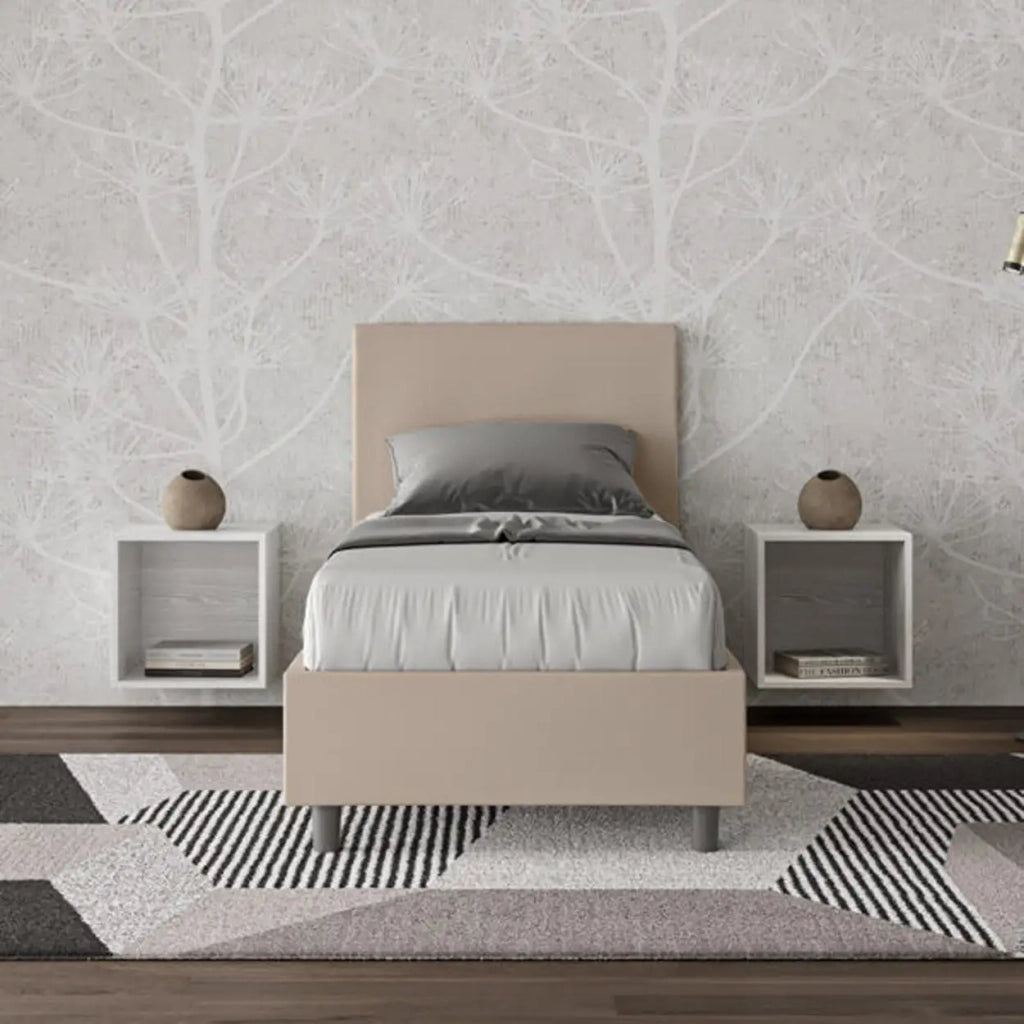 Letto singolo contenitore imbottito 80x190 similpelle tortora Adele