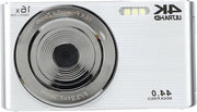 Videocamera 2,8 Pollici Schermo 16X Zoom Digitale 44MP Foto 4K HD Videocamera con Illuminazione Integrata - Ricarica tramite USB - 1200mAh - per Vlogger Viaggi e Trasferte in Casa - Colore Argento.