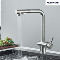 FELICE| Rubinetto da cucina estraibile Premium in acciaio inox argento spazzolato |Miscelatore canna dritta|gastronomia alta pressione 360° 2 attacchi