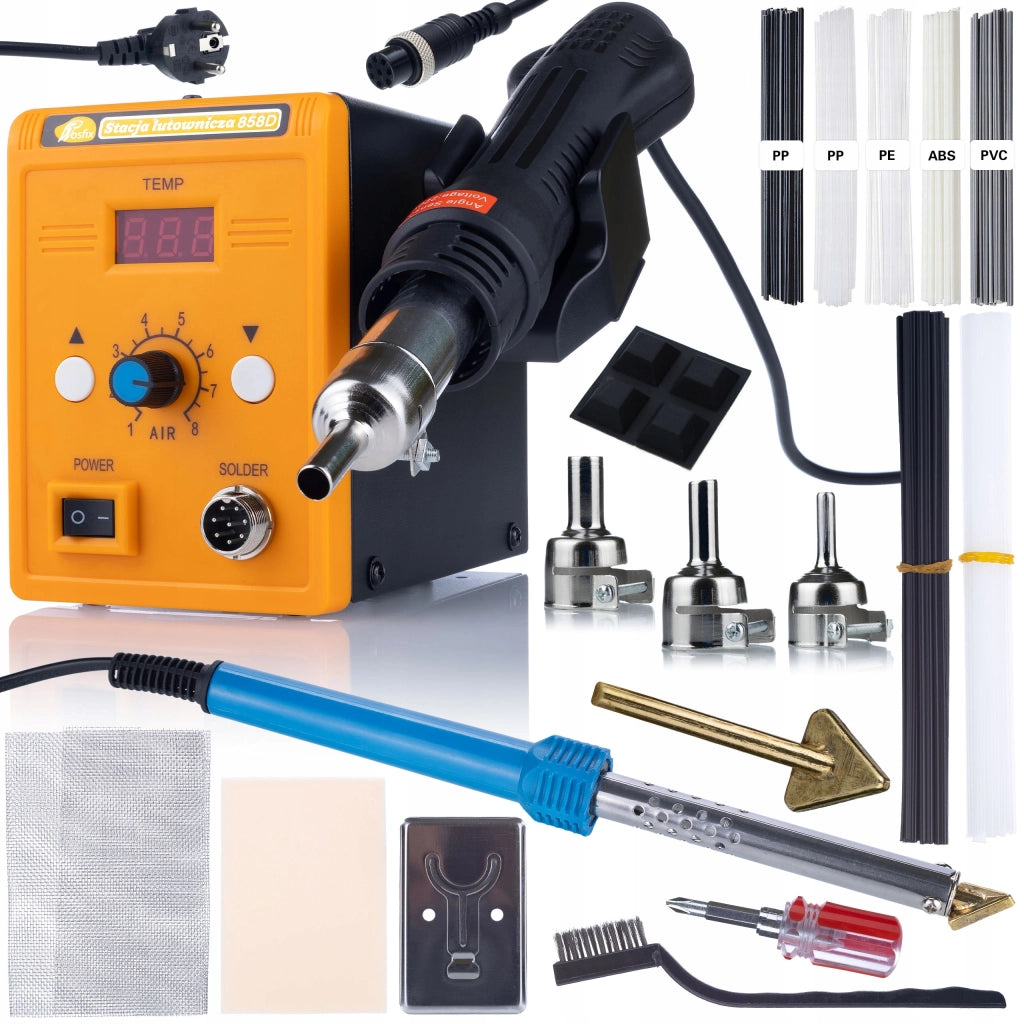 Stazione Saldante Hot-Air 858D Set con 3 Ugelli e Saldatore Blue Lark 80W – Regolazione Temperatura