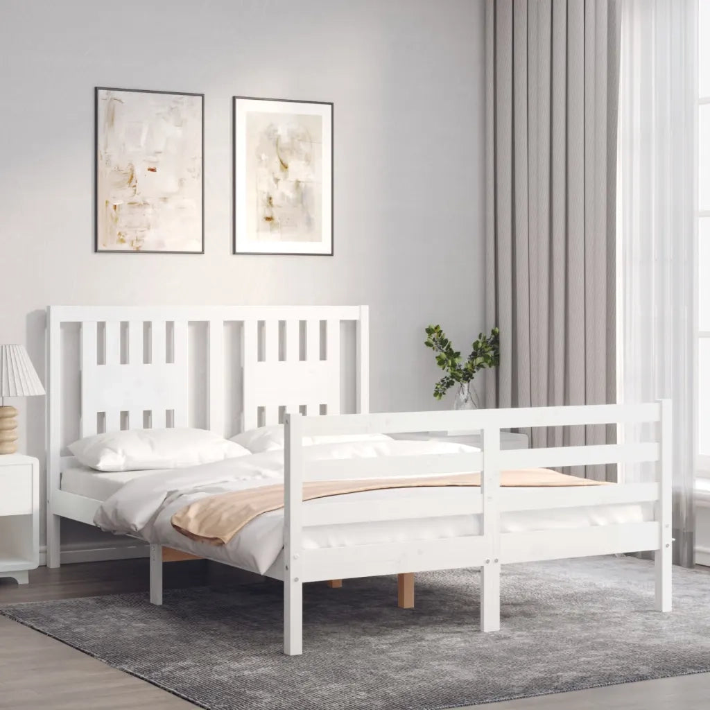 Giroletto con Testiera-Struttura Letto con testiera Bianco Small Double Legno Massello 497919
