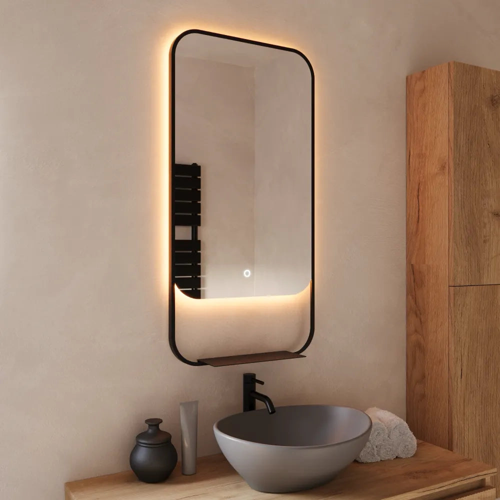 Specchio led retroilluminato 46x90cm con cornice nero opaco luce calda, neutra, fredda e anti-appannamento | Cetus