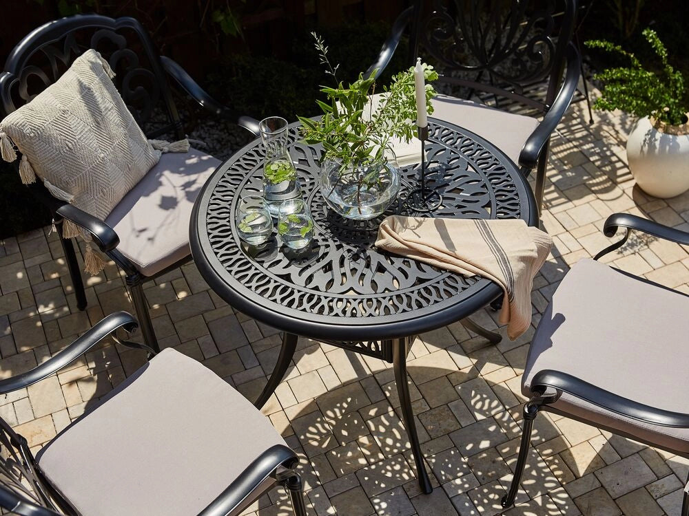 Tavolo Rotondo da Giardino Stile Vintage Alluminio Nero ø 90 cm