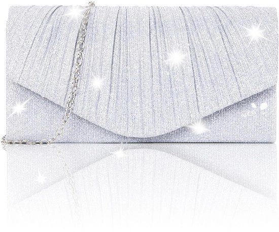 Borsa in argento, clutch donna con glitter, per festa di capodanno e matrimonio