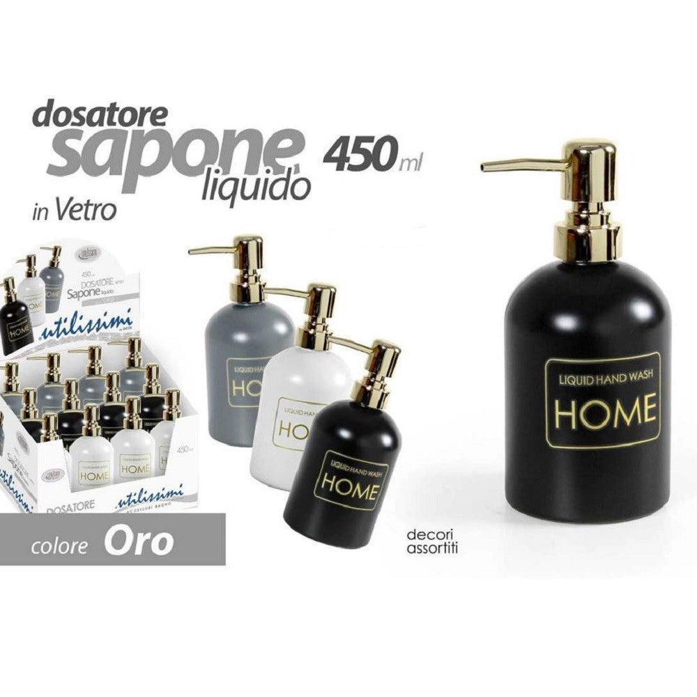 Trade Shop - Portasapone Liquido Dosatore Dispenser 450ml Oro In Vetro Vari Colori Ass 811586 -