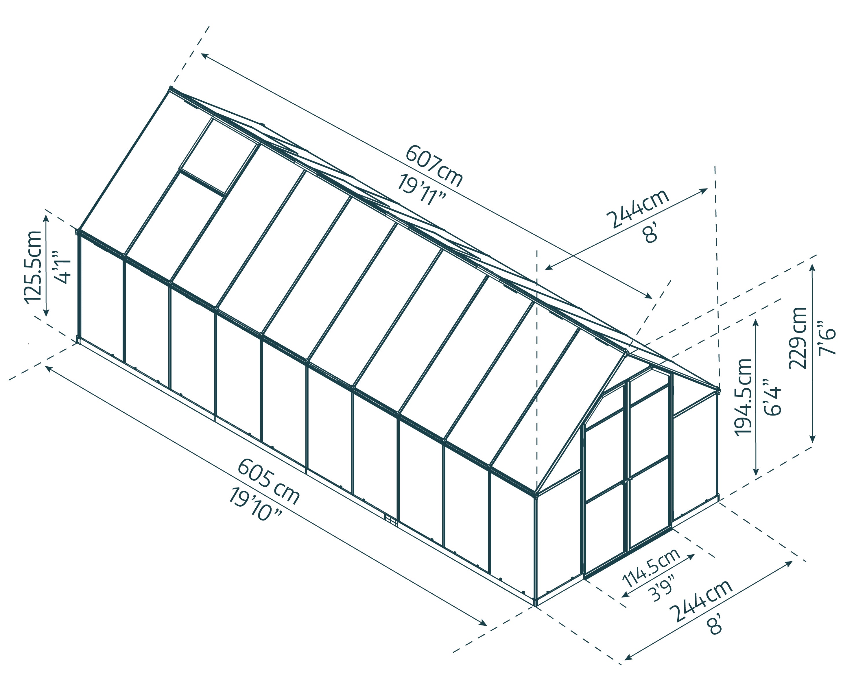 Canopia Essence Doppio Strato Serra Da Giardino in Policarbonato 607X244X229 cm  Argento