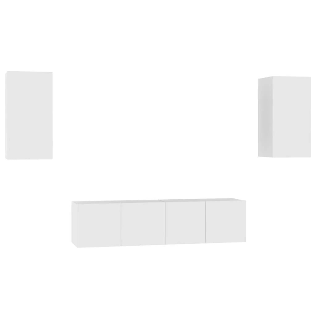 Set di mobili da 4 pezzi tra cui armadio credenza mobile TV televisore per soggiorno camera da letto salotto legno ingegnerizzato bianco 02_0024672