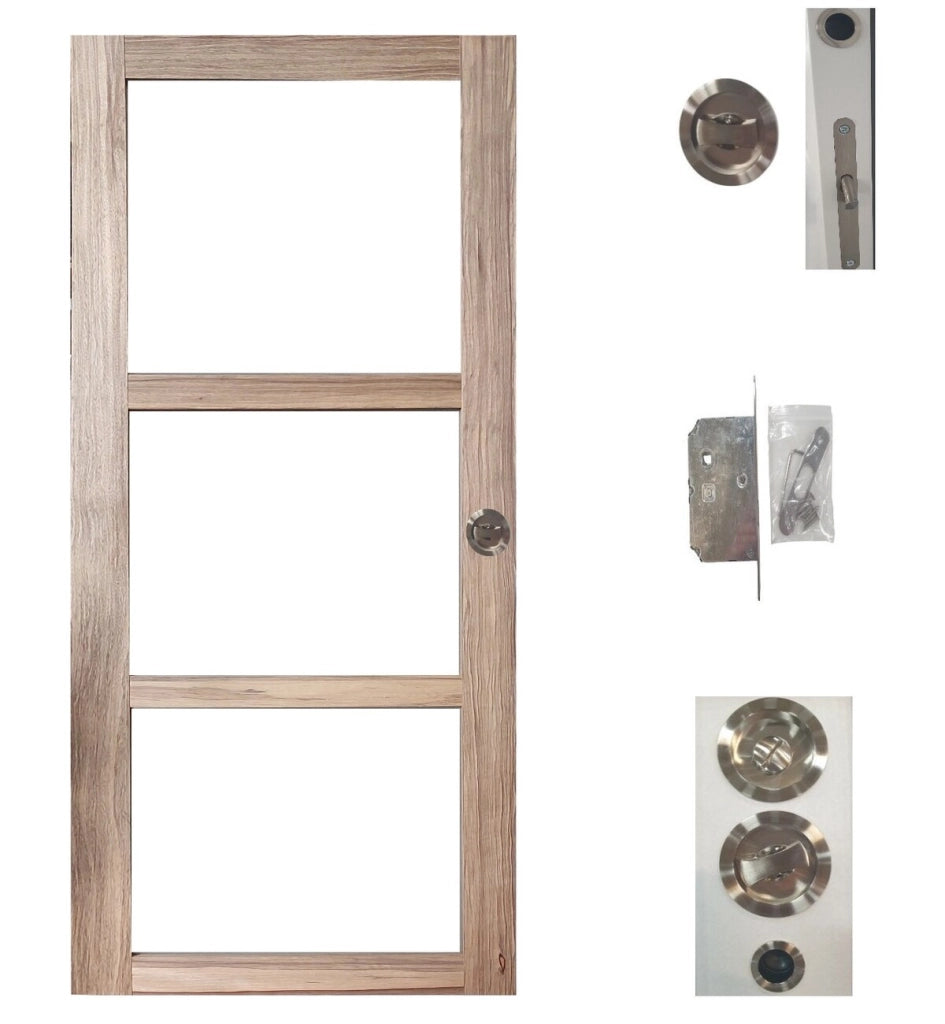 Porta Scorrevole Frake Vetro Trasparente H204 x L83 + Sistema Pocket e kit di finitura inclusi senza maniglia