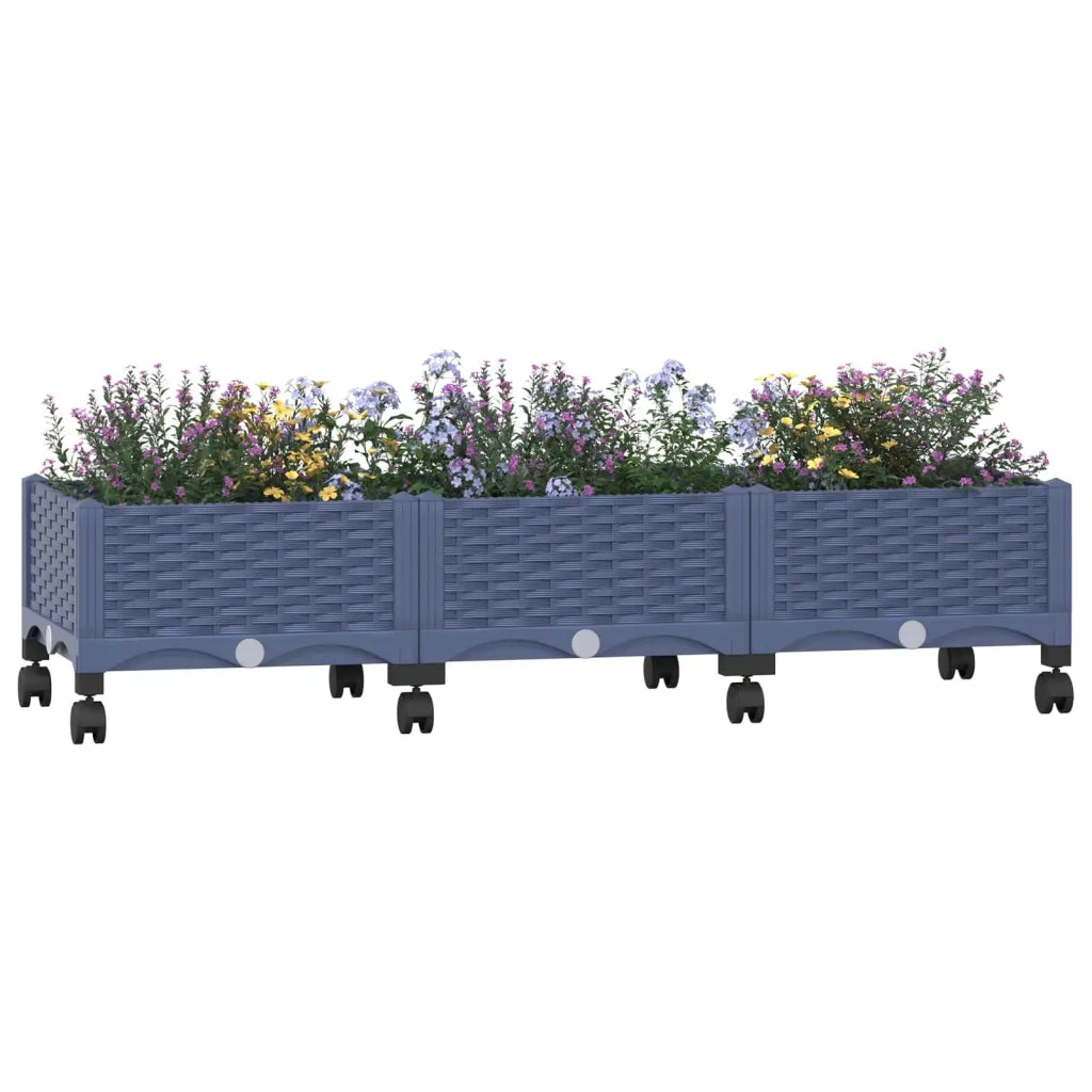 Vaso da Giardino con Ruote Blu Grigio 120 x 40 x 33 cm PP 3423043