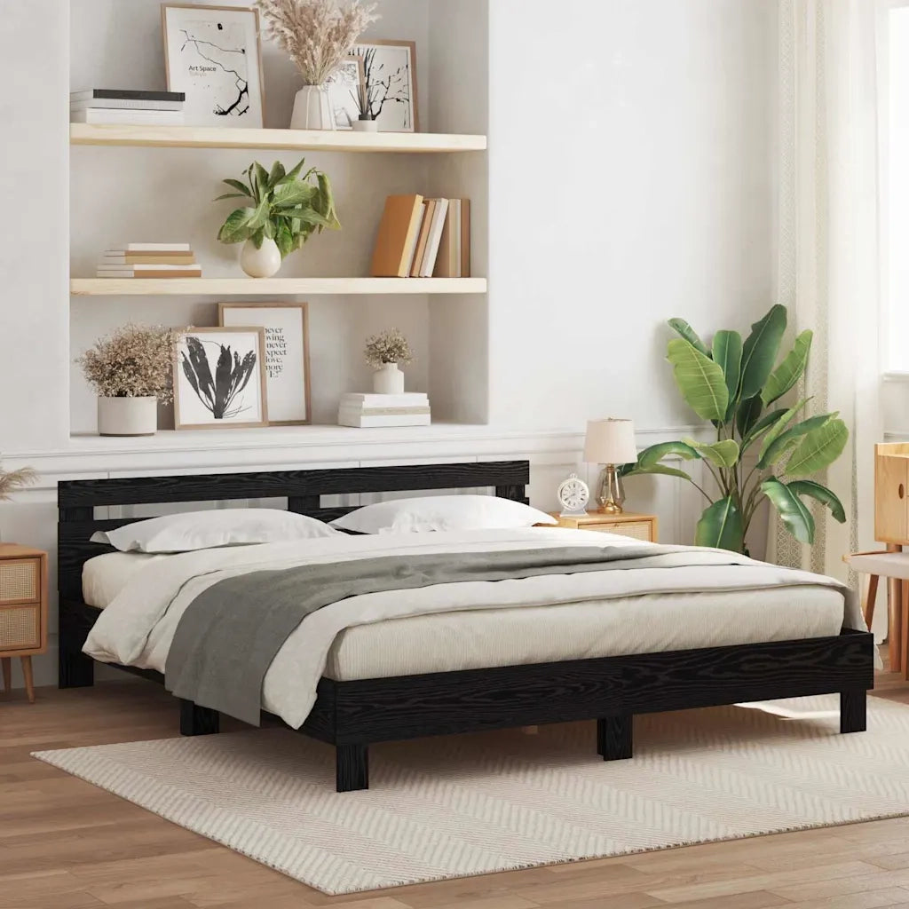 Struttura del letto Rovere Nero 200 x 200 cm Legno multistrato 3333935