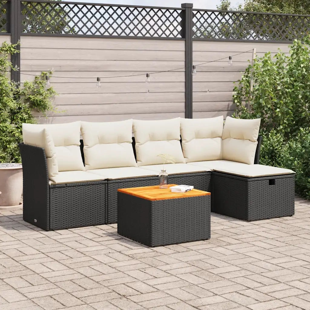 Set Divano da Giardino 6 pz con Cuscini Nero in Polyrattan 3325752