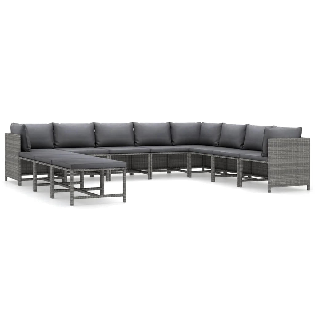 Set di mobili da giardino mobili da esterno 11 pezzi con cuscini resina intrecciata grigia 02_0015410