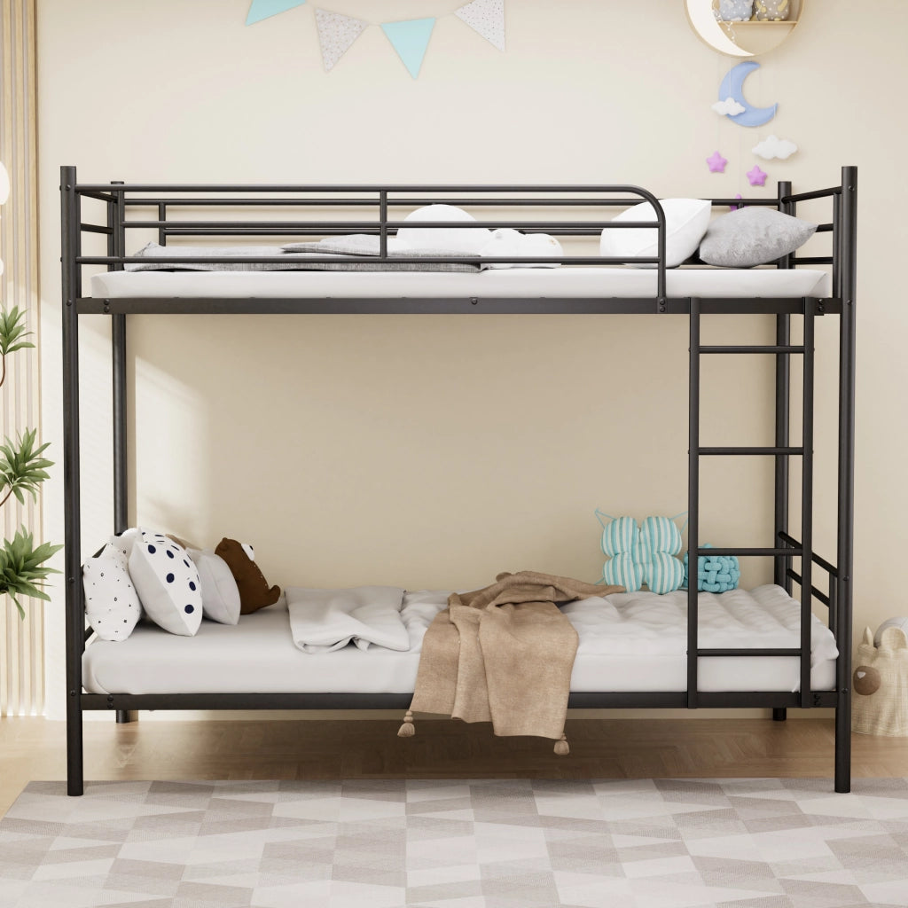 Letto a castello 90 × 190 cm con scala e barriera di sicurezza, senza materasso, in acciaio, nero