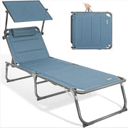 Letto Esterno con Parasole - Letti Campeggi Comfortevoli - Letto da Campeggio con Ombrello Regolabile - Sedile da Giardino Pieghevole - Blu