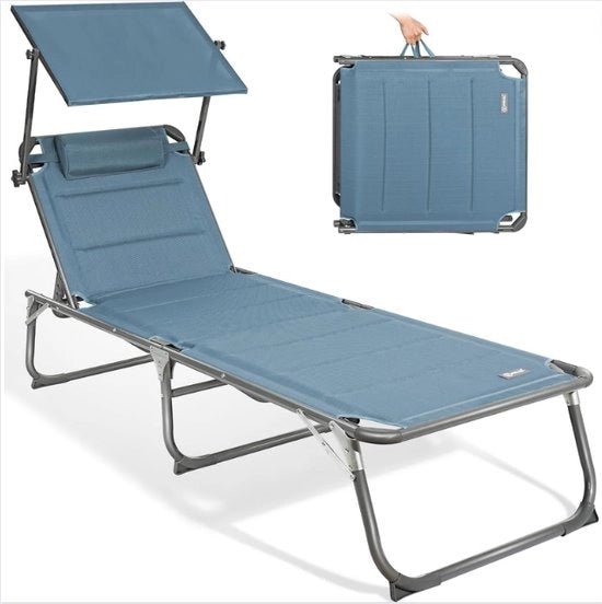 Letto Esterno con Parasole - Letti Campeggi Comfortevoli - Letto da Campeggio con Ombrello Regolabile - Sedile da Giardino Pieghevole - Blu
