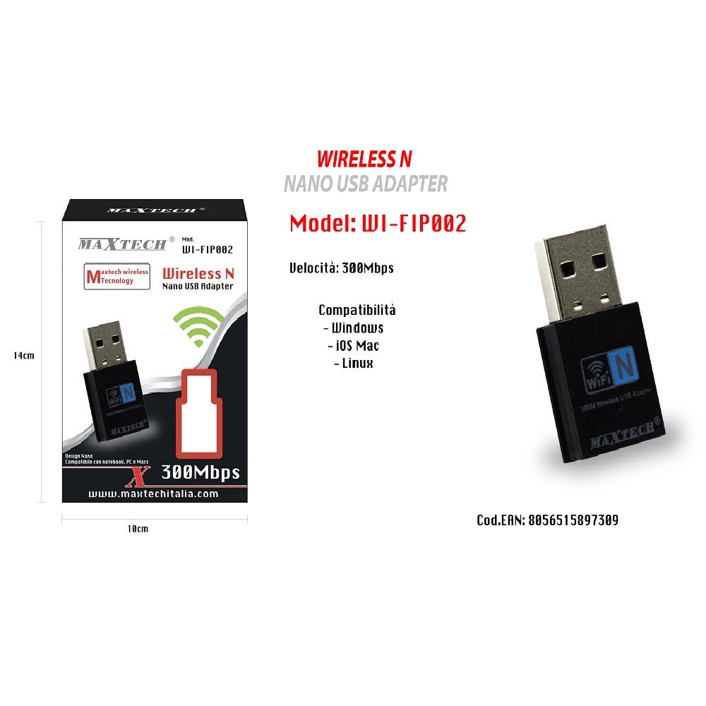 Trade Shop - Chiavetta Pennetta Adattatore Wireless Wifi Usb 300m Nano Pc Computer Maxtech Wi-fip002 -