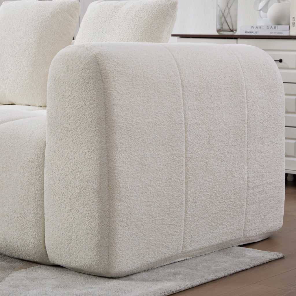 Divano modulare a 2 moduli con seduta profonda e braccioli, in tessuto antimacchia beige 260 × 94,5 × 80 cm