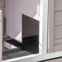 Gabbia per Conigli in Legno Massiccio con Doppio Piano Tetto Apribile, Mangiatoia, Vassoi Estraibili, 4 Porte, 122 x 50 x 101 cm, Grigio e Bianco