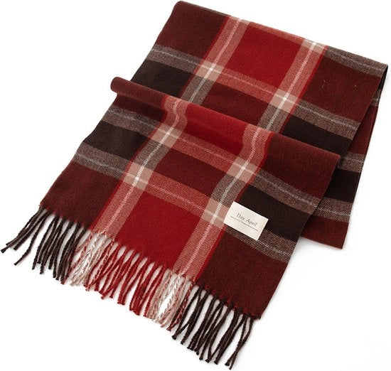 Scialle Plaid Classici - Dimensioni 37*200cm - Materiale Faux Kasjmier - Stile Unisex - Tessuto a Gassa in Cuoio e Rosso - Ideale per l'Inverno