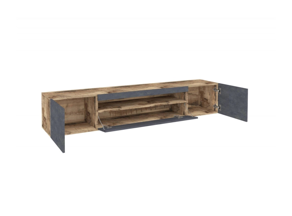 Mobile da soggiorno Porta Amore, Made in Italy, Supporto per Amore da salotto a 3 ante e ripiani, cm 200x40h37, Acero e Ardesia
