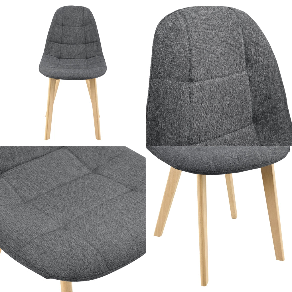 Set di 4 Sedie Imbottite per Sala di Pranzo/Attesa/Salotto/Studio - 4 Sedie in Stile Trapuntato - Rivestimento in Tessuto, Gambe in Legno di Faggio - Grigio Scuro