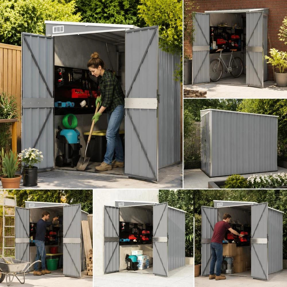 Garden Shed, Grey, 118x194x178 Cm, Galvanized Steel