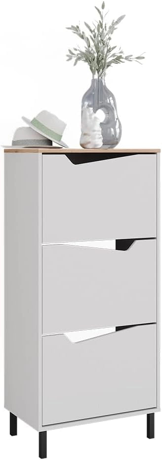 Scarpiera da ingresso Marelle, Bianco/Artisan, 60 x 129.5 cm con 3 scomparti