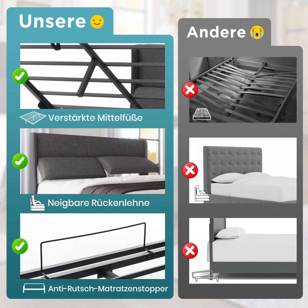Letto matrimoniale contenitore 140x200 cm grigio con materasso