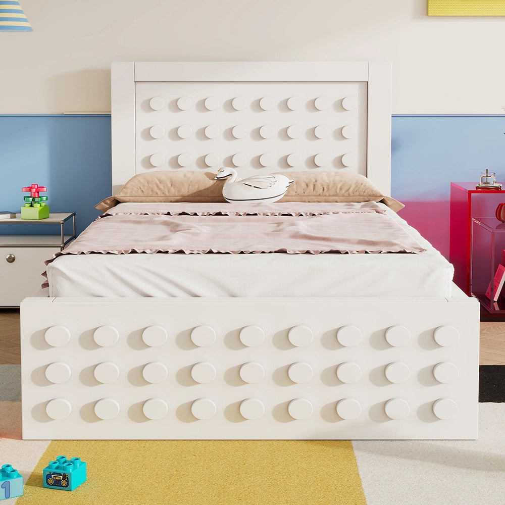 Letto bambino-Xylo-90x190 cm-design a blocchi, cassetti, contenitore, bianco, senza materasso