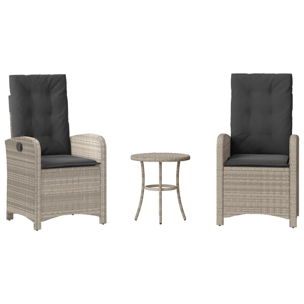 Set da BistrÃ² 3 pz con Cuscini Grigio Chiaro in Polyrattan